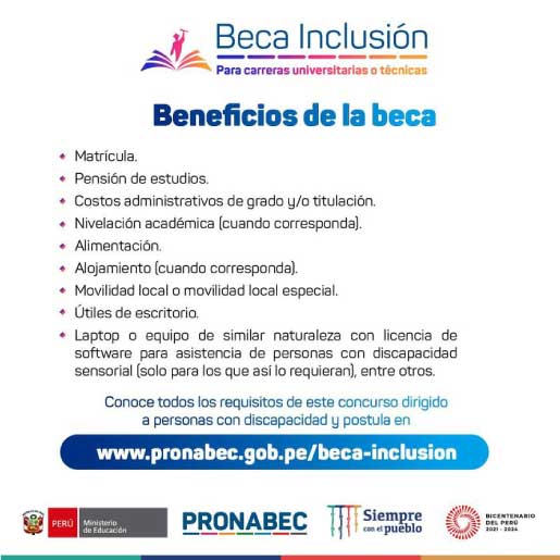 Beneficios de la beca Inclusión Pronabec