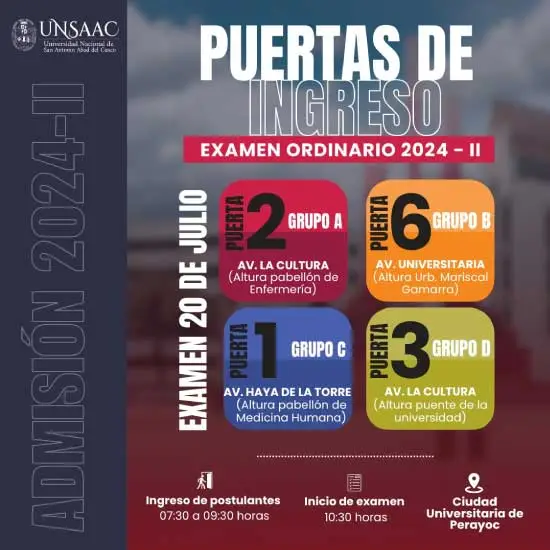 puertas de ingreso para el examen de admision UNSAAC 2024